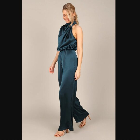 💋PRICE DROP💋 Petal & Pup Savannah Peacock Teal Satin One Shoulder Jumpsuit XL 🦚 - Picture 3 of 12
